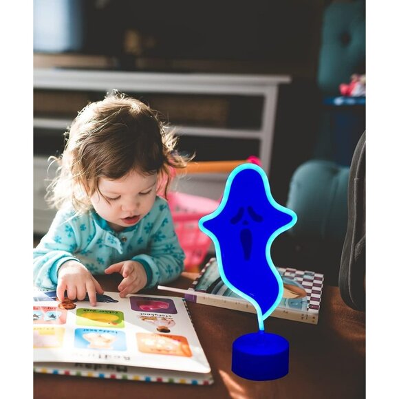 Halloween Ghost Neon Sign with Base LED Light for Party Home Bar Decor Purple - Picture 4 of 5